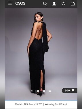 ASOS Black Backless Lace Maxi Dress with Side Slit